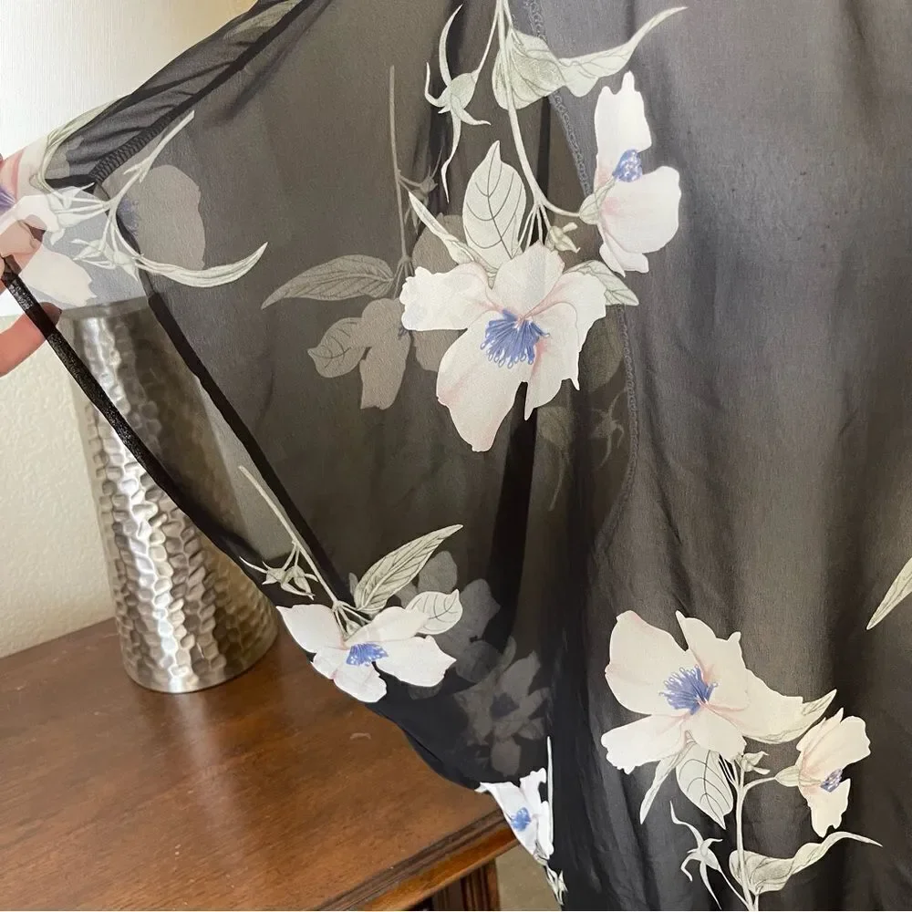 Torrid Smocked Cinch Waist Floral Sheer Dolman Blouse Top Black 1X